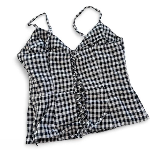 Reformation Cozumel Linen Gingham lace up Top Sz 0 - Picture 3 of 4